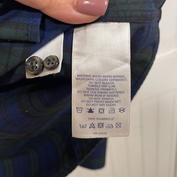 Banana Republic blue/green plaid blouse size 14P - Picture 6 of 9